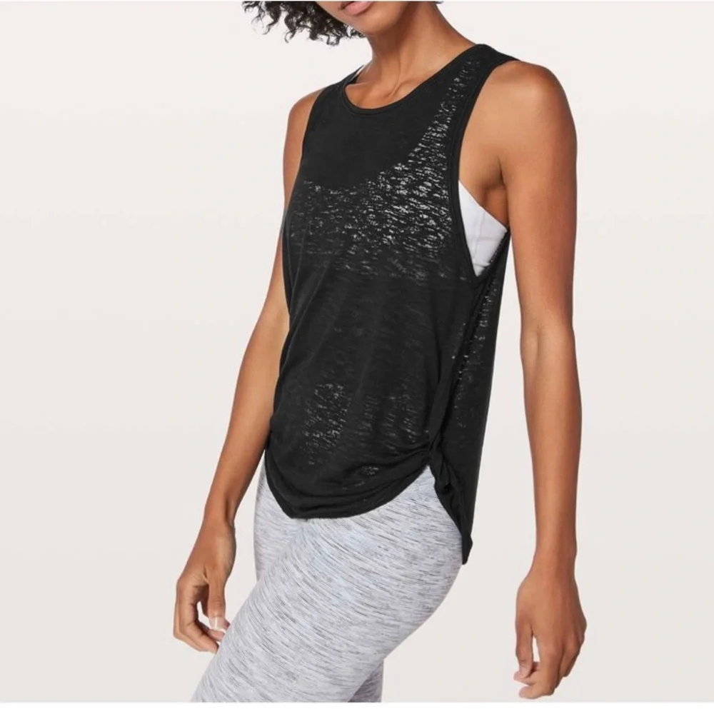 Lululemon Women’s Round Two Tank Burn-Out Semi-Sheer Casual Black Top W1AZQS